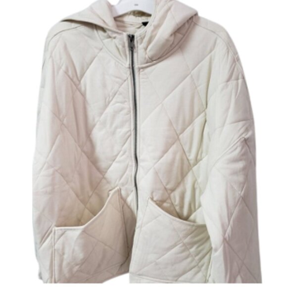 Wild Fable Unisex Adult Light Beige Hooded Quilted Jacket  -  Size Small - Picture 2 of 8